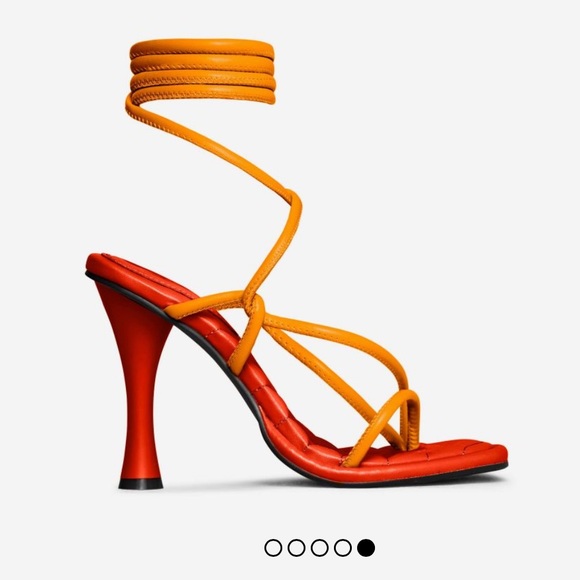 EGO GLOAMING LACE UP QUILTED INSOLE OPEN TOE SCULPTURED ROUND BLOCK HEEL -ORANGE - Picture 4 of 10